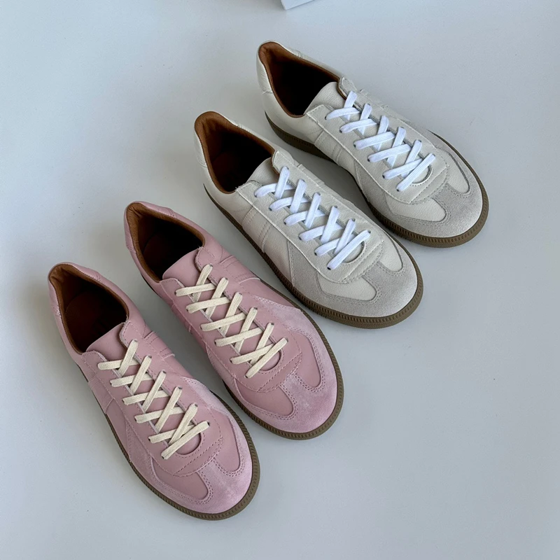 Dave&Di French Fashion Blogger Retro German Training Shoes Leather Breathable Sneakers Comfortable Women 34-40
