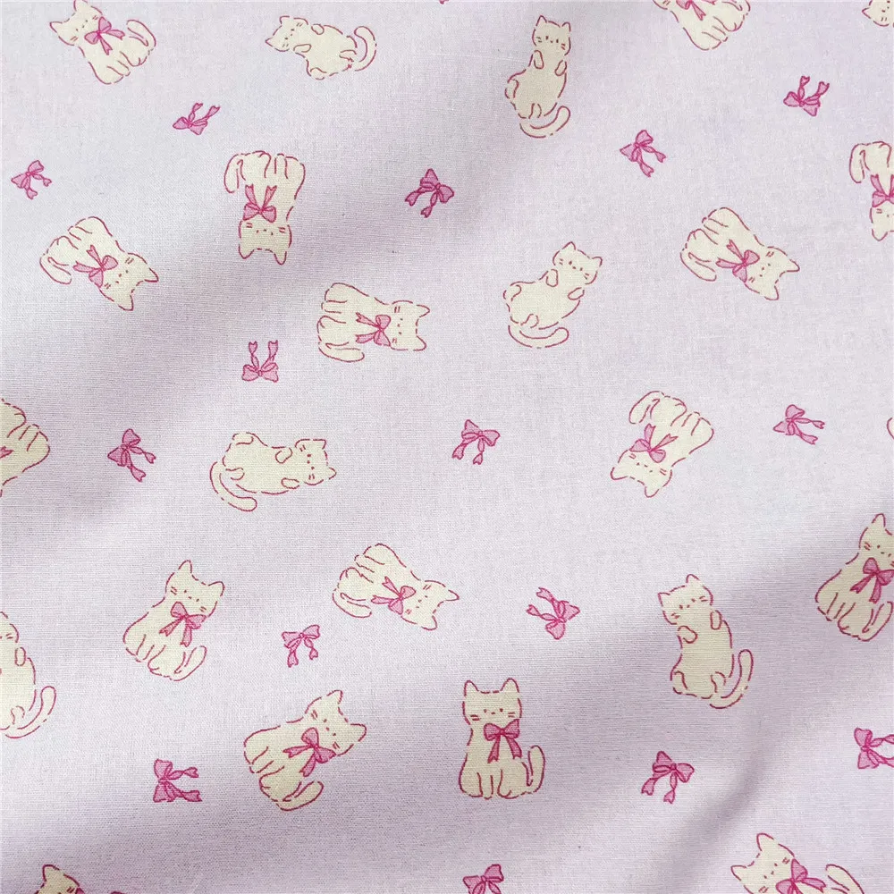 Pink bow mini kitten Cotton Fabric for Tissue Sewing Quilting Fabric Needlework Material DIY Handmade Craft