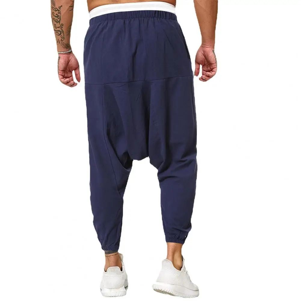 Diep Kruis Mannen Harembroek Effen Kleur Enkelband Baggy Losse Elastische Taille Enkelgebonden Geplooide Joggingbroek Mannen Baggy broek