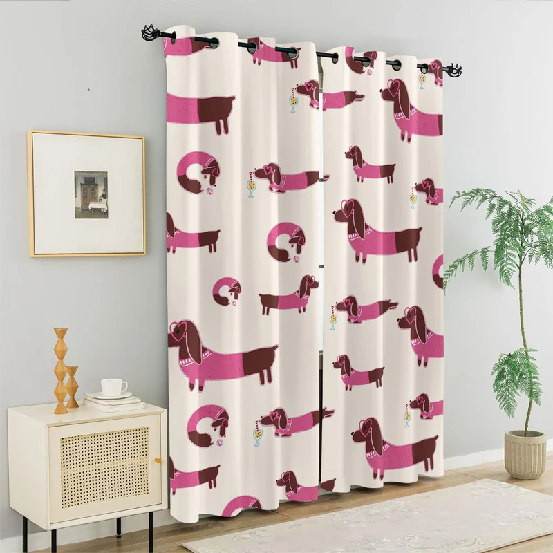 Dachshund Print Curtains Thermal Insulated Window Drapes Set for Bedroom Living Room Kids Nursery Home Decor Light Blocking