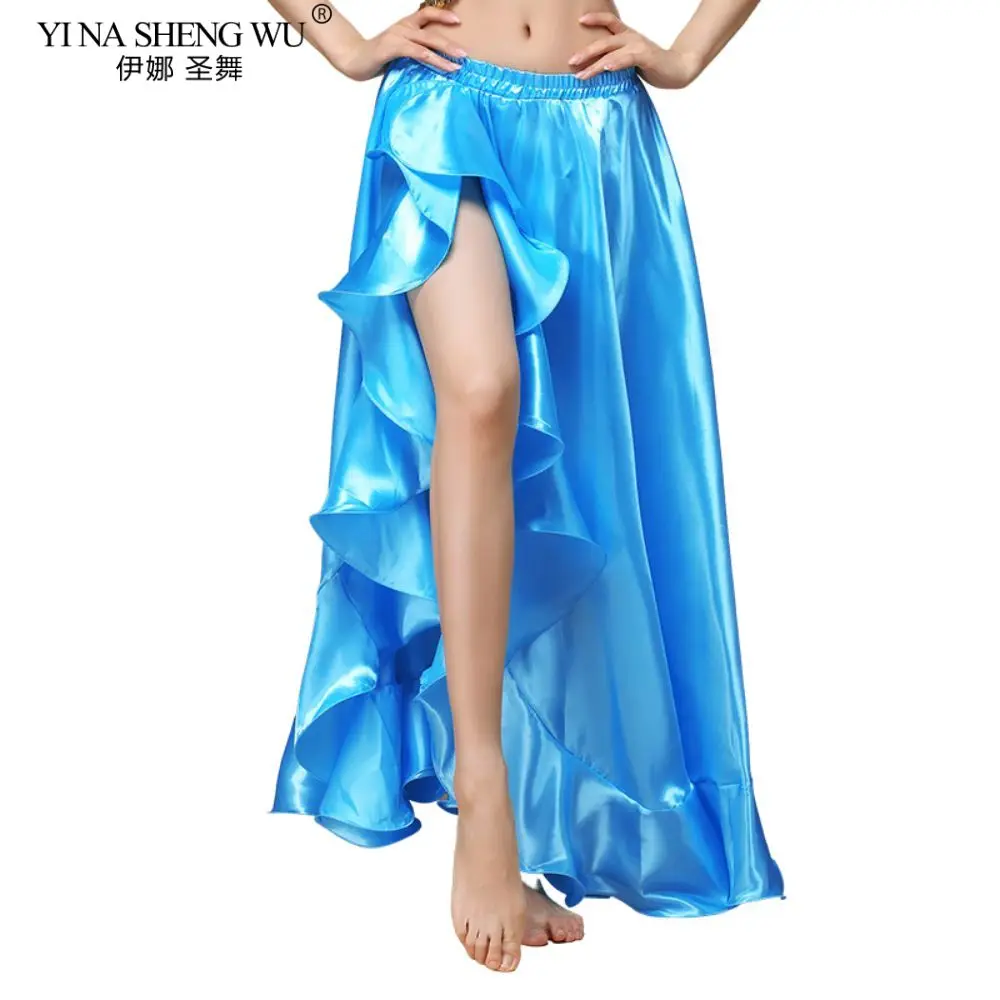 Bauchtanz Seite Ziehen Lange Satin Rock Dame Bauchtanz Röcke Frauen Sexy Orientalischen Bauchtanz Rock Professionelle 7 farben