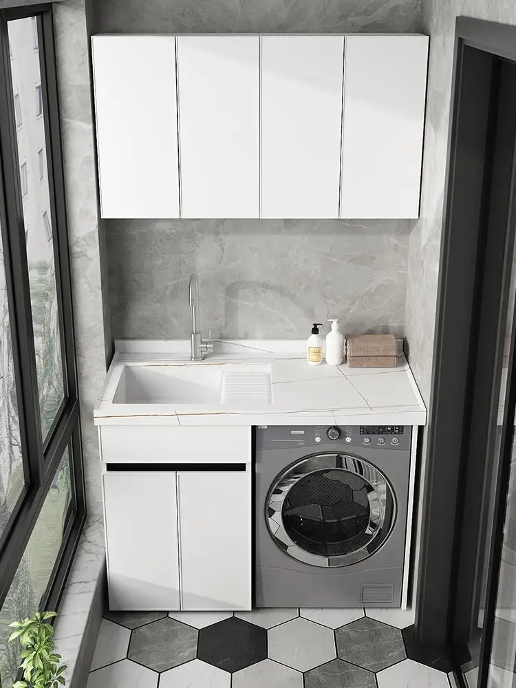 Rock board space aluminum washing cabinet, balcony washing machine integrated cabinet, marble wash basin cabinet combination