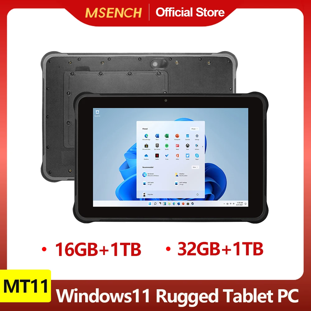 

10 Inch 16GB 1TB Waterproof Shockproof Rugged Tablet PC Windows 11 Industrial Tempered Glass Computer 32GB+1TB