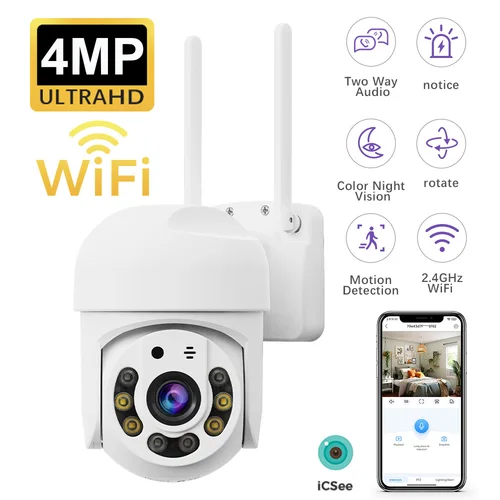 Cámara IP PTZ de 4MP con WIFI, impermeable, 1080P, vigilancia, protección de seguridad, cámara WiFi para exteriores, domo con Zoom Digital 4X
