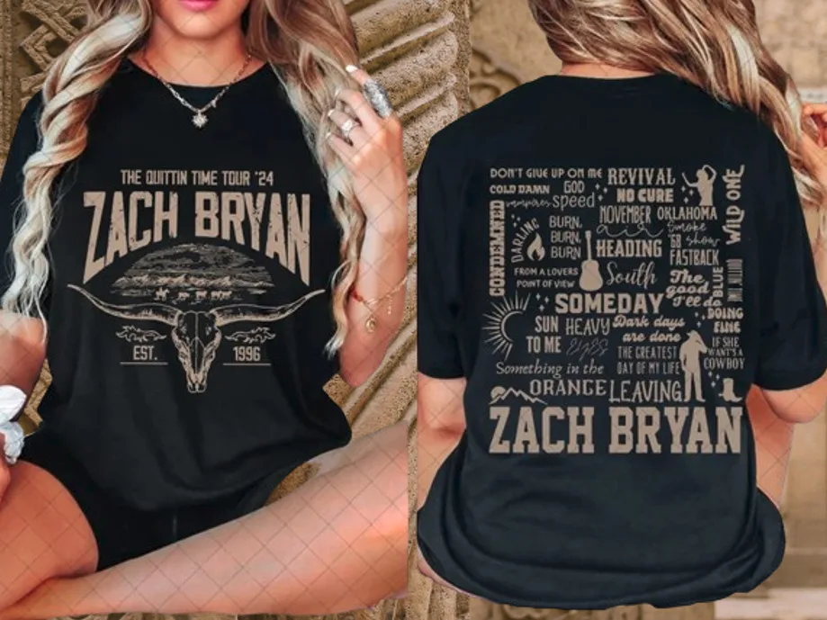 Zach Bryan Tour 2024 Quittin Time T-Shirt Music Vintage Fans S-3xl Concert