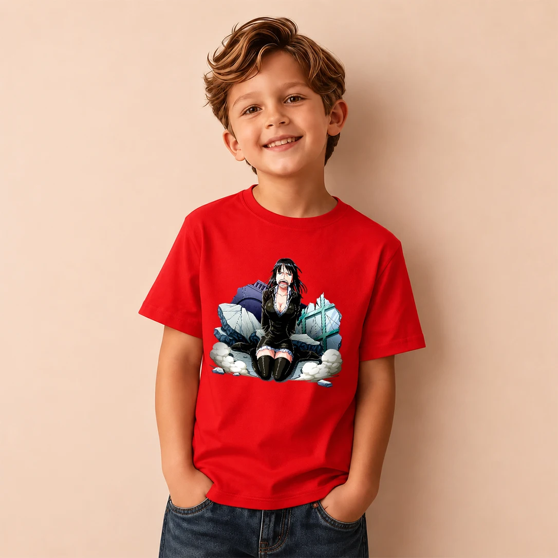 Kids T‑Shirt One Piece Nico Robin Breaking Wall Scene Print Short Sleeve Casual Tops Boys Girls Anime Children Daily Wear Tees