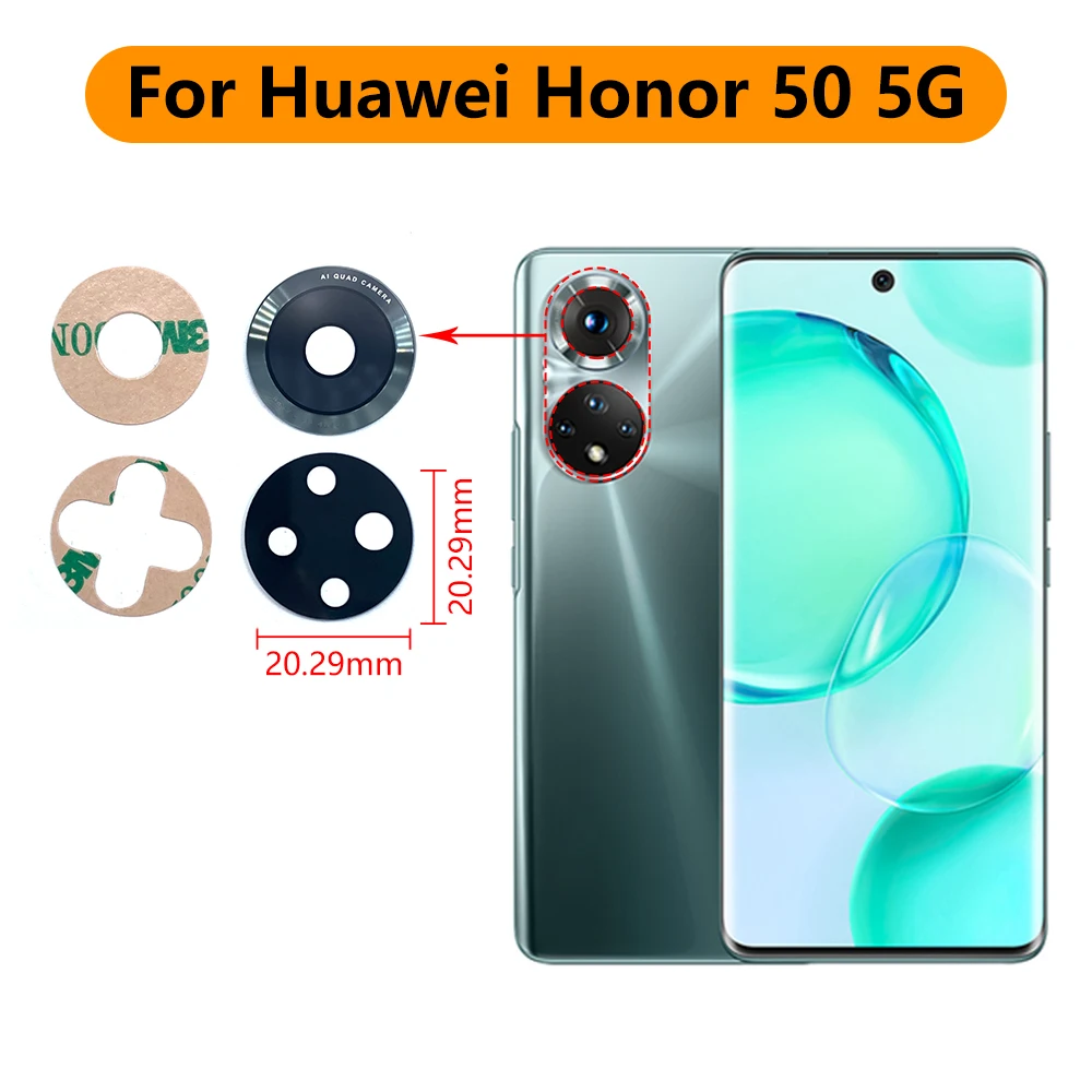 10 buah untuk Huawei Honor 50 5G / 50 Lite lensa kamera kaca dengan pita pengganti