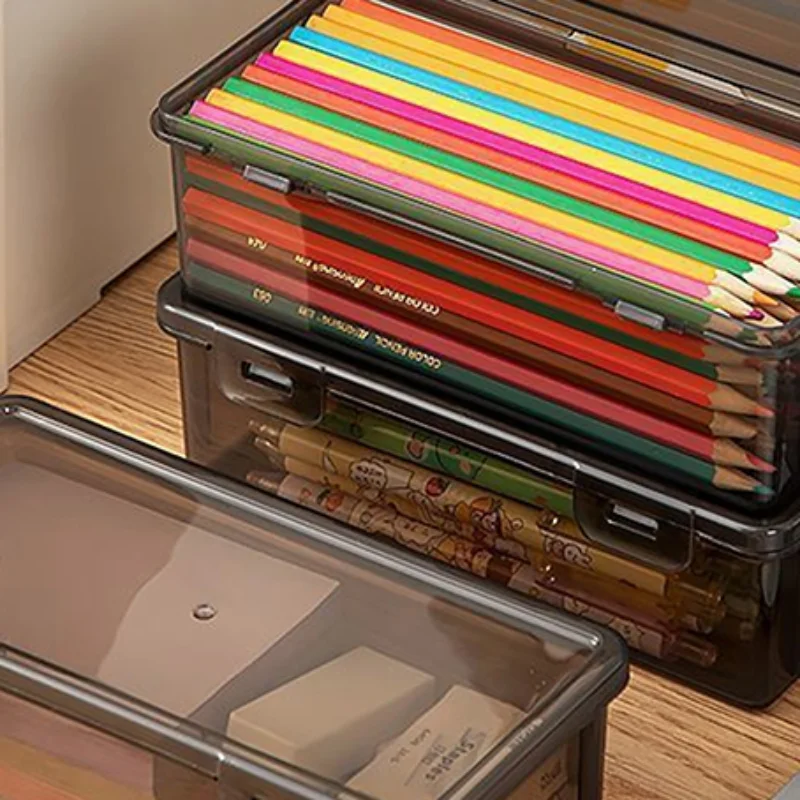 Large Capacity Transparent Pencil Case Box, Stackable Storage for Office and School