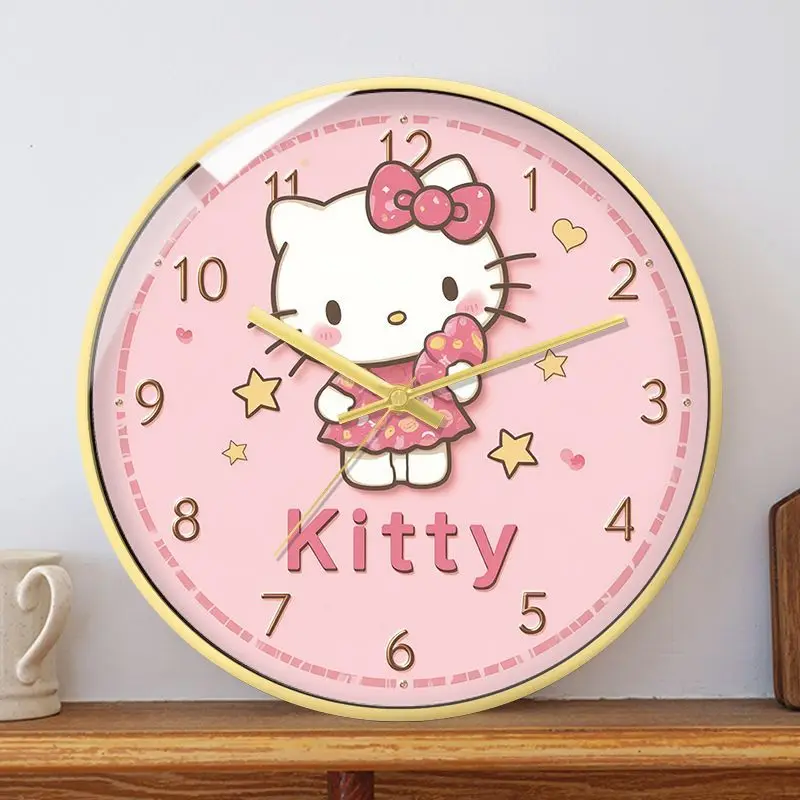 

Kawaii Hello Kitty Quartz Clock Living Room Bedroom Decoration Princess Wall Clock Silent Cartoon Children's For Children Kids