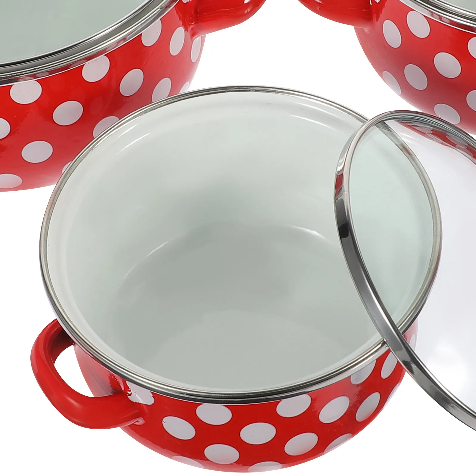 1Set Mini Enamel Pot Set Small Saucepan with Handle Portable Cooking Pot Set for Home Kitchen Boiling Soups Stews Noodles Milk