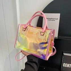 Nowa torba z grubej bawełny moda laserowa górna torba z uchwytem damska torebka z PVC luksusowa designerska torba na ramię Crossbody dla kobiet 2024