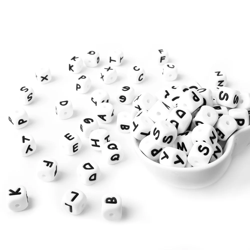 100Pcs 12mm Letter Silicone Beads for DIY Name Jewelry Making Bracelet Necklace Beaded Pen Accessories Keychain Beads Craft