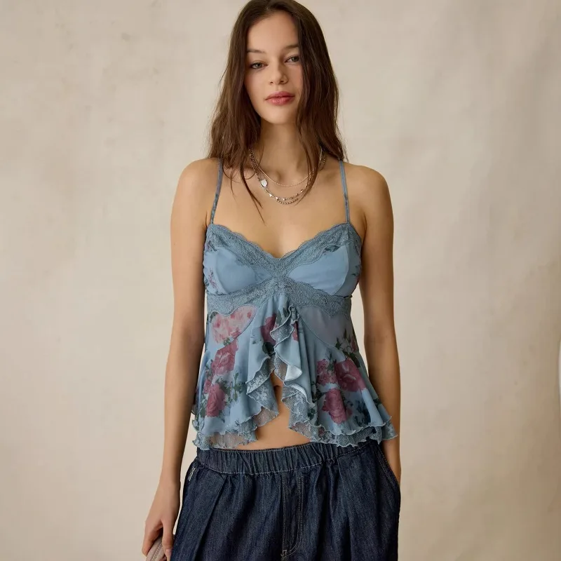 Amerikanischer Retro-Stil Spitzen-Top Sommer Rückenfreies Basic Casual Boho Camisole Ärmelloses Oberteil Damen Tank-Top Mode T-Shirt