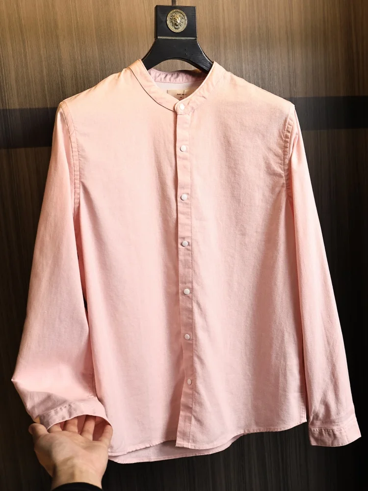 

Men's Summer Long Sleeve Linen Blend Shirt Vintage Henry Collar Versatile Skin-friendly Standard Fit Fashion Urban Style