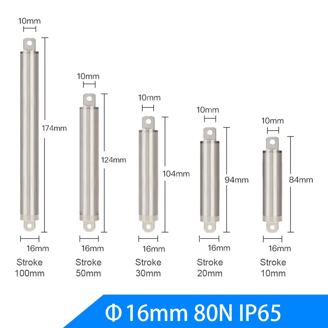 16mm Small 12 Volt linear Actuator Waterproof IP65 Max Load 8kg Limit Current Protection for DIY Boat Model Aircraft