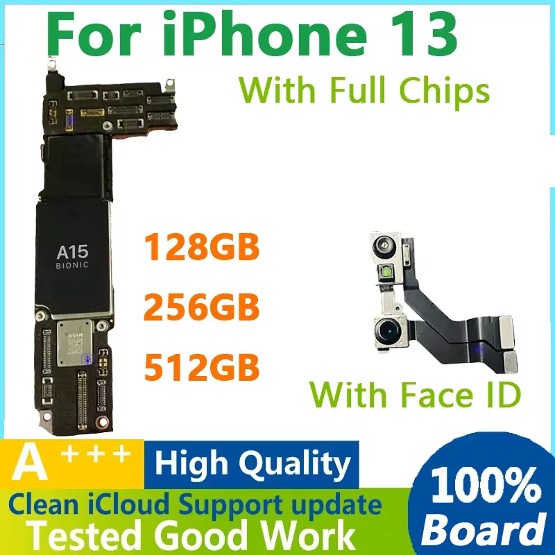 Authentic Iphone 13 Motherboard, Face Id Chips, Cleaned Icloud, 128/256Gb