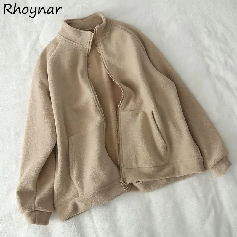 

Solid Sweatshirts Women Baggy Stand Collar Clothing Sudaderas Chic All-match Minimalist Preppy Students Winter Simply Korean New