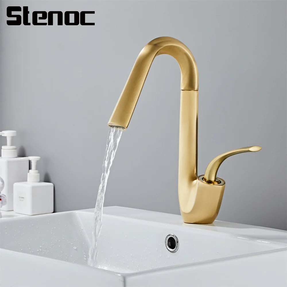 

Curve Creativity Brass Luxury Brushed Gold Basin Faucet Chrome-Plated Black Bathroom Sink Single-Hole Hot And Cold Water Faucet