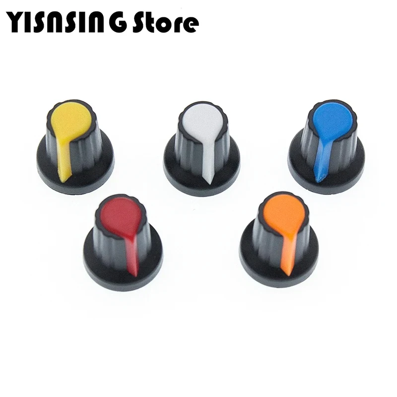 25PCS/lot WH148 potentiometer knob cap(copper core) 15X17mm 6mm Shaft Hole AG2 Yellow Orange Blue White Red 5value*5PCS=25PCS
