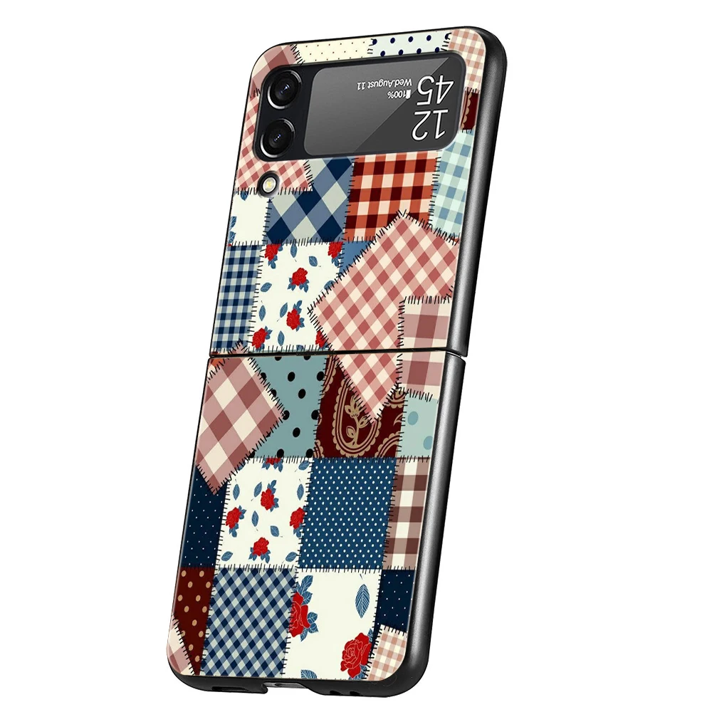 Hard PC Phone Case For Samsung Galaxy Z Flip 8 7 6 5 4 Black Bag For Galaxy Z Flip 3 Foldable Vintage Patchwork Checkered Floral