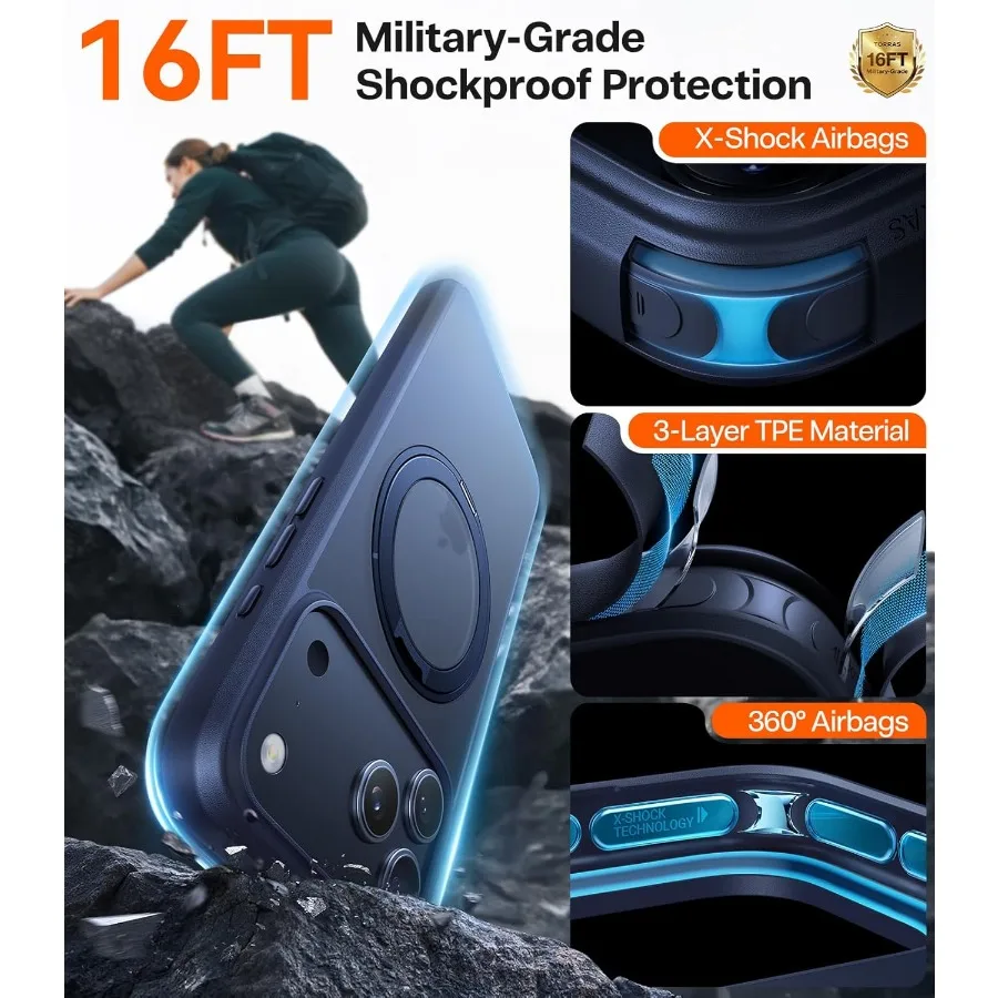 아이폰 17 PRO용 360도 마그네틱 스탠드 (카메라 컨트롤 버튼 및 MagSafe 호환, 밀리터리 등급 보호, 슬림 소프트 엣지 T)