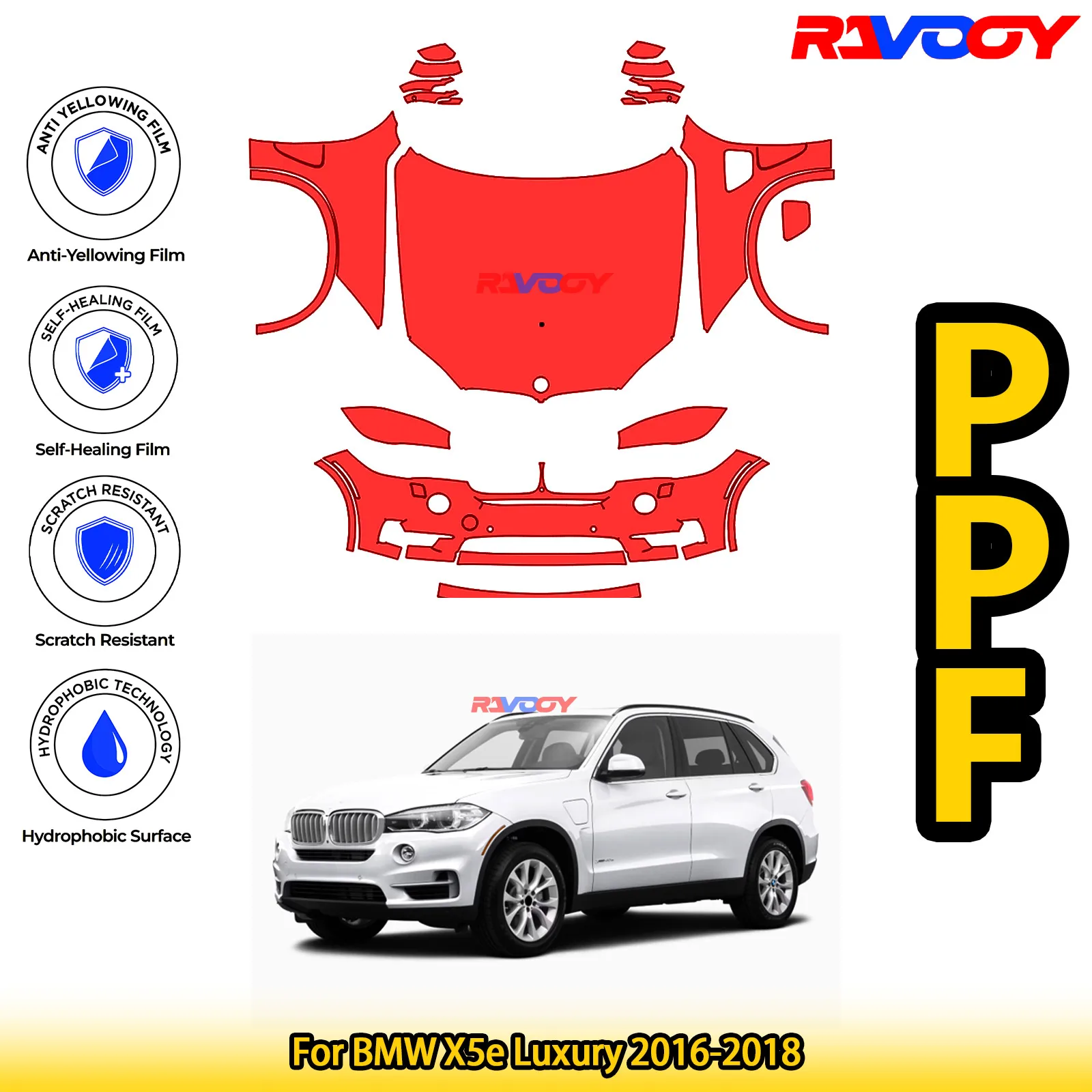 

For BMW X5e Luxury 2016-2018 Glossy Matte Black Precut front PPF Kit Paint Protection Film