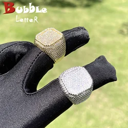 Bubble Letter Iced Out Rings for Men Prong Setting Real Gold Plated Hip Hop Jewelry