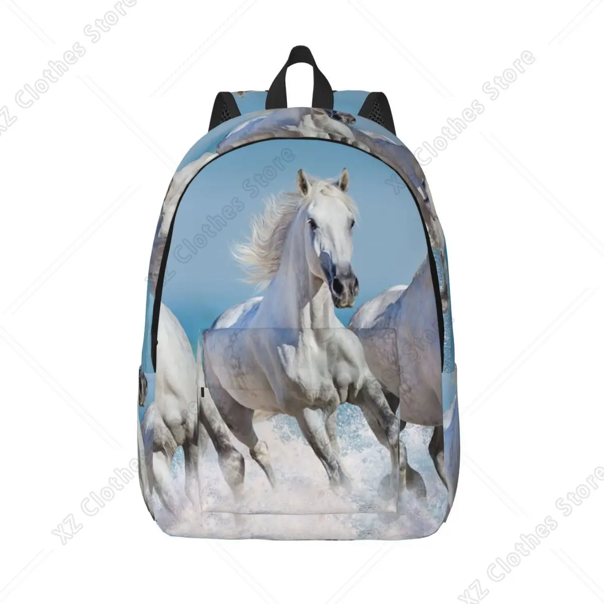 Beautiful White Horse for Teens Student School Bookbag Galloping Animal Lovers Daypack Middle High College Lightweight