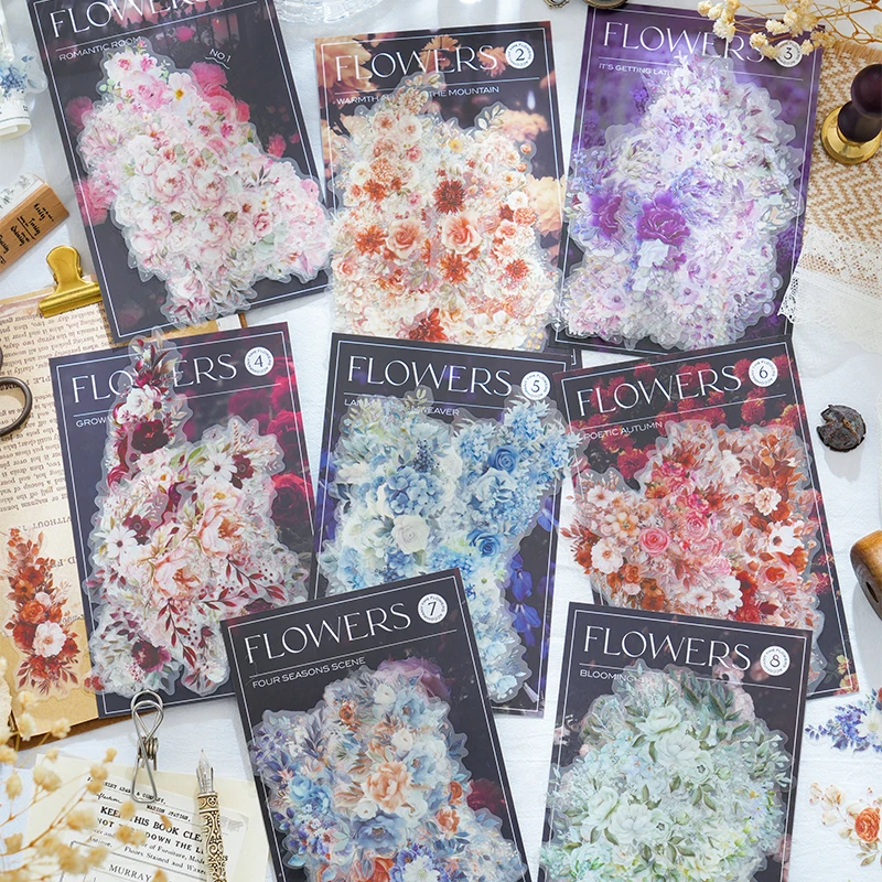 Journal GO 30pcs  Flower Accompany Aesthetics Floral Landscaping Material Collage PET Sticker Creative DIY Journal Stationery