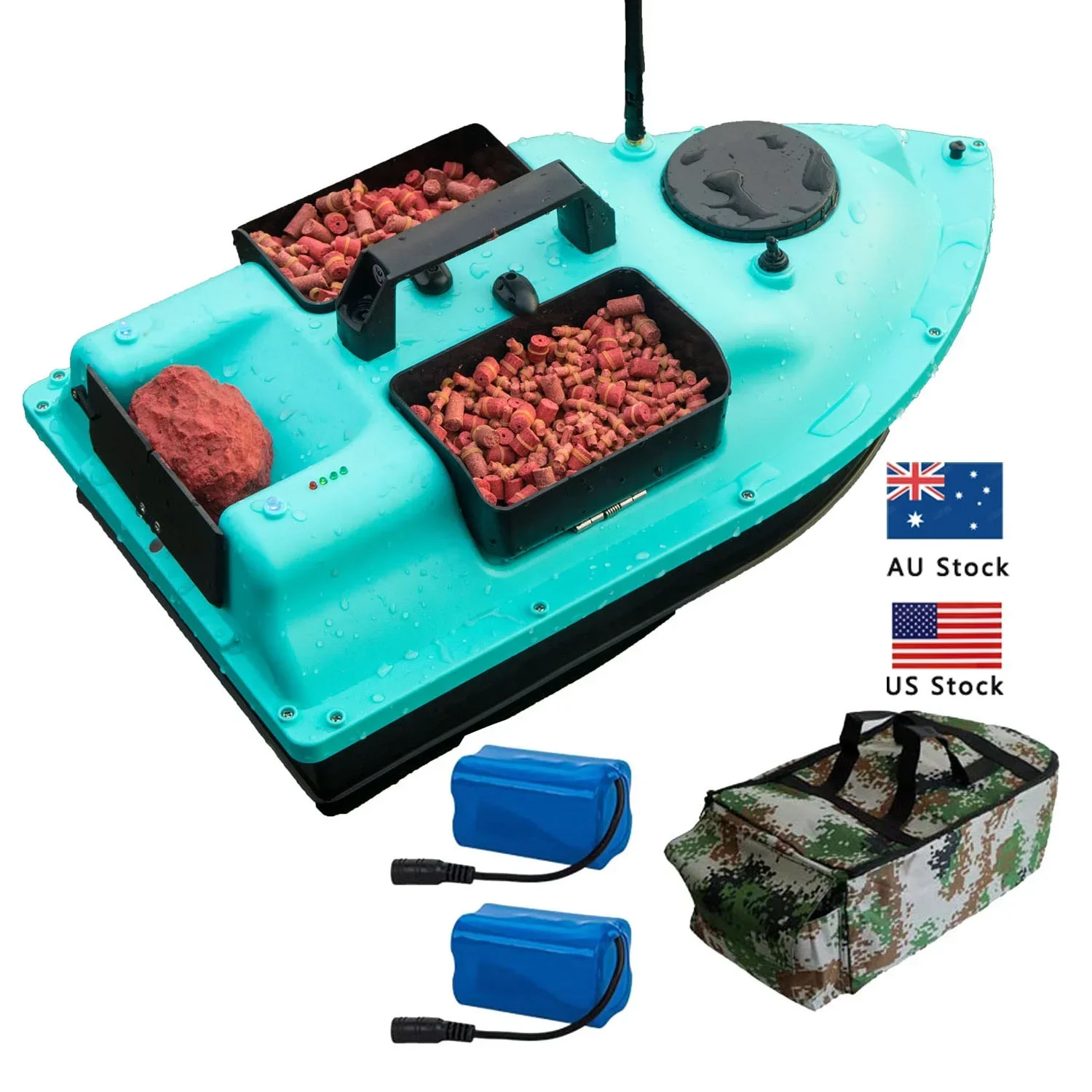 3 Bait Bowls Gps 2.5kg Feed Carp Fishing Bait Boat 500m With 2x5200mah Batteries