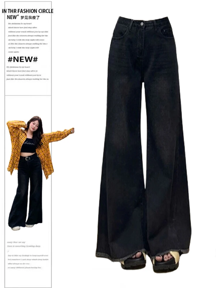 

2025 Autumn Winter Women's Black Denim Flare Pants High Waist Jean Bell Bottom Y2k Cowbow New In Simple Vintage High Quality