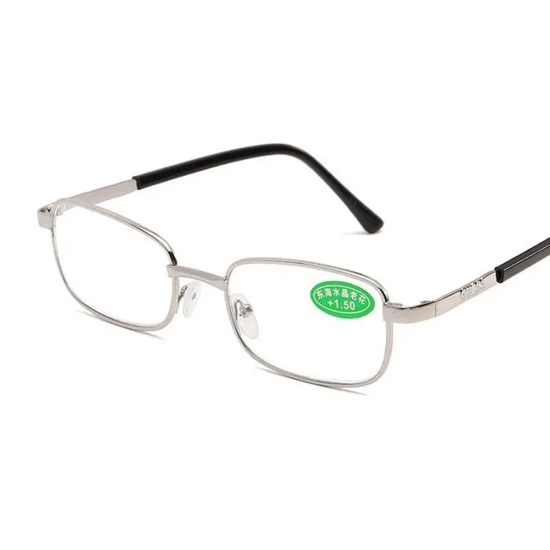 Kratzfeste Lesebrille, quadratische Retro-Presbyopie-Brille mit Glaslinsen, Metall-Hyperopie-Brille, Herrenbrille +3,5 +4 – Detail 2