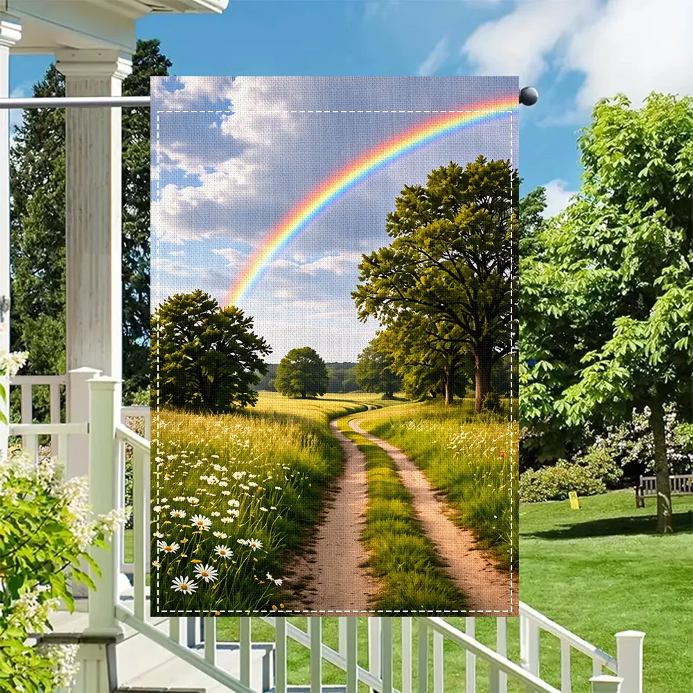 1PC Rainbow and Country Path Garden Flag, double sided print, perfect for patio and outdoor home decor (pole not included)
