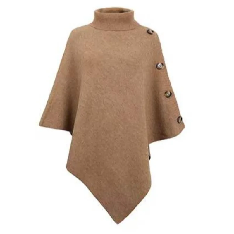 

Autumn Winter Camel Color oulder Wrap Cowl Ne Pure Color High Collar Knitted Sweater Coat Street Sle Women's Faion