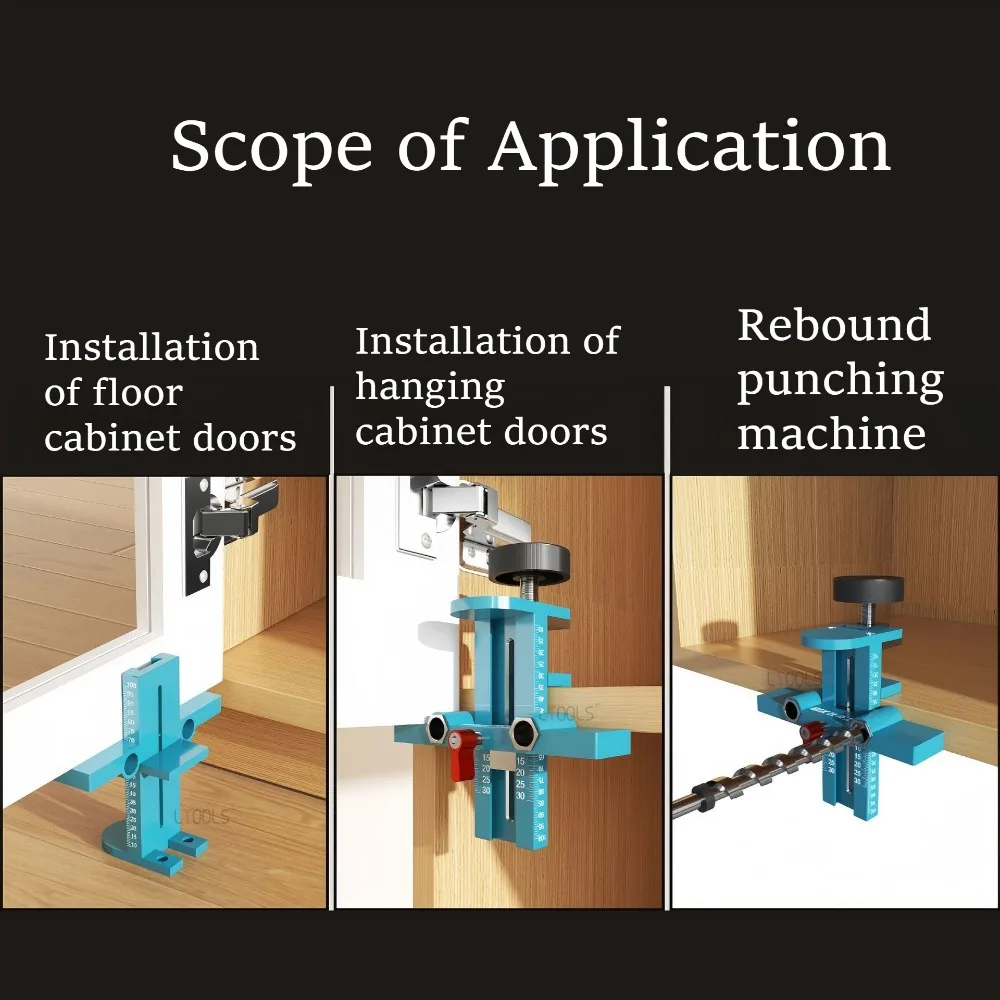 Dispositivo de instalação 3 em 1, abridor de porta de armário de liga de alumínio, localizador de buraco pré-perfurado, ferramenta de instalação de hardware com escala