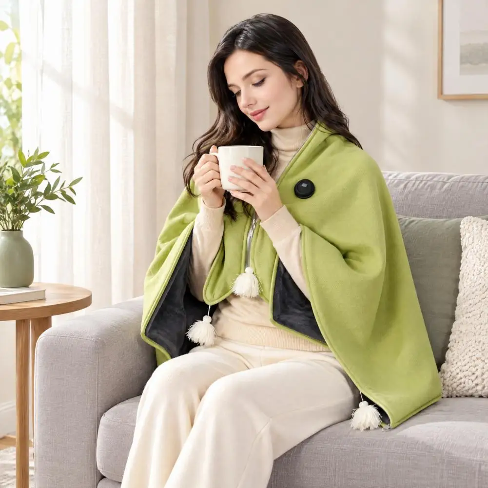 USB Heated Shawl, Wearable Electric Blanket with 3-Level Adjustable Temperature Hands-Free Warm Poncho for Office Winter Throw