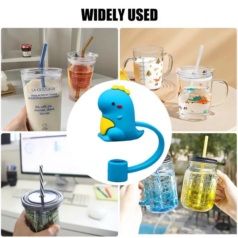Straw Cover For Cup Cartoon Drinking Straw Tip Lids Reusable Straw Caps Silicone Cup Accessories For Home School Studio Travel