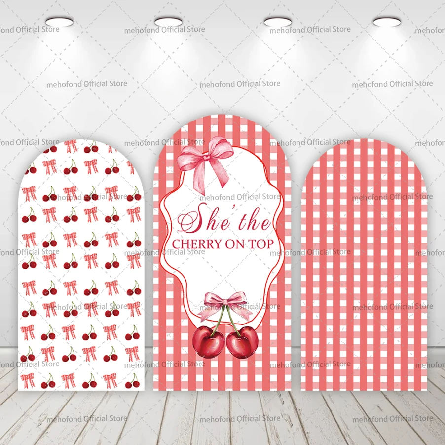 Mehofond مخصص 2-الجانب إنها الكرز على القوس العلوي فتاة حفلة عيد ميلاد غطاء استحمام الطفل كيارا قوس خلفية ديكور خلفية