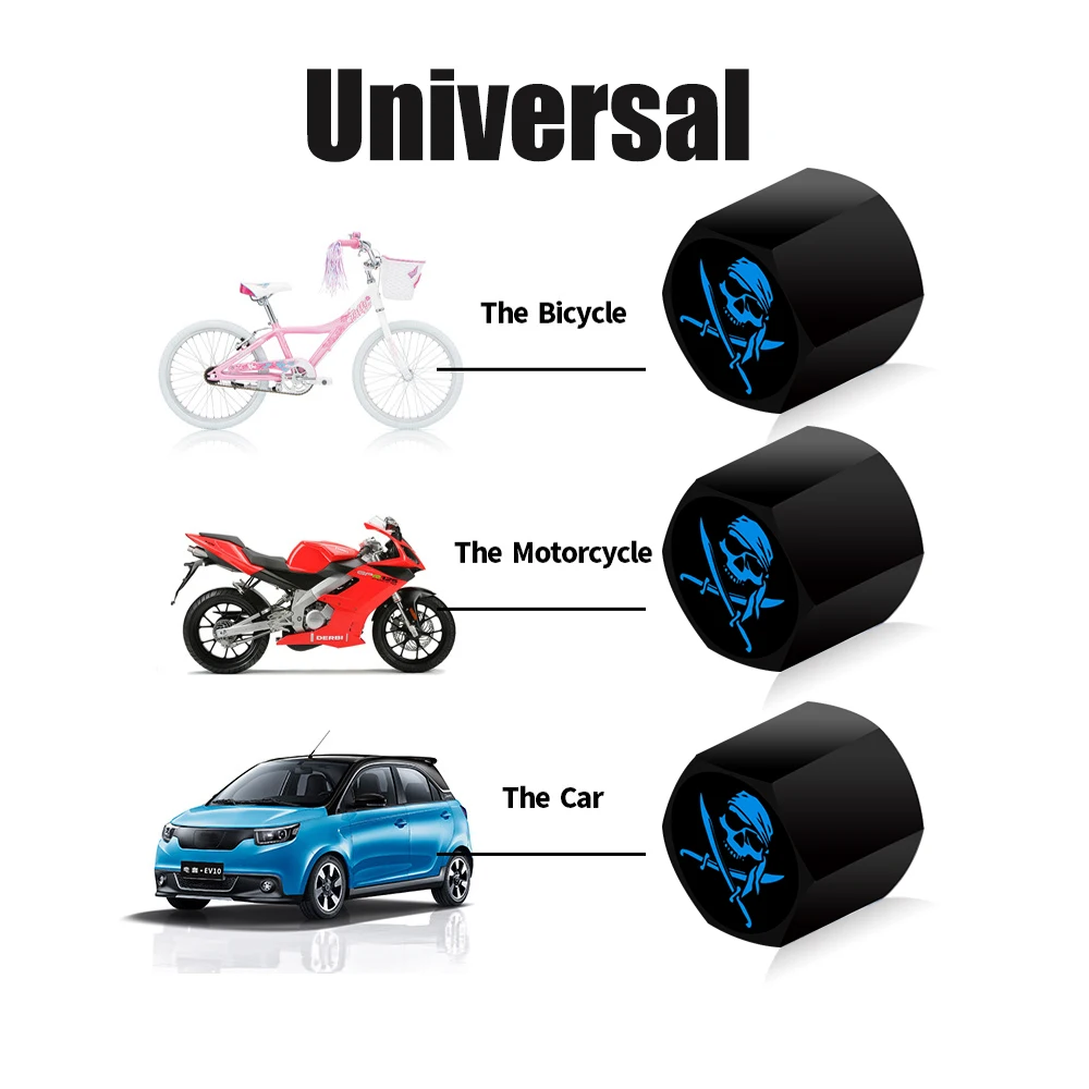 4Pcs Aluminum Skull Tire Valve Stem Caps, Corrosion Resistant, Universal Stem Covers for Cars Trucks Motorcycles SUVs Bikes