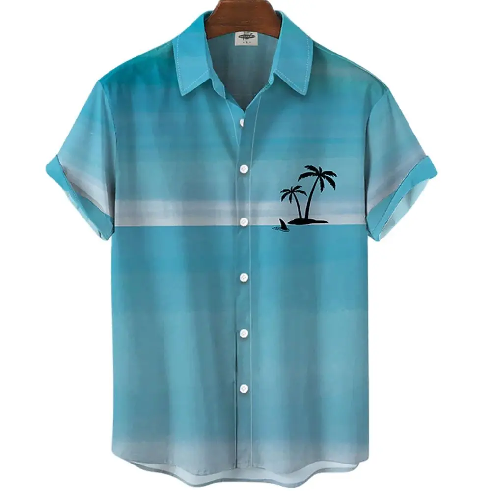 Camisa hawaiana con estampado 3d de árbol de Coco para hombre, camisetas de manga corta para vacaciones y playa, blusa de gran tamaño