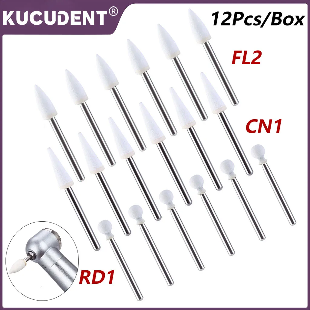 12Pcs/Box Dental White Stone Polishing Polisher Flame Cone Round Sandstone Grinding Head FG Drill for High Speed Handpiece 1.6mm