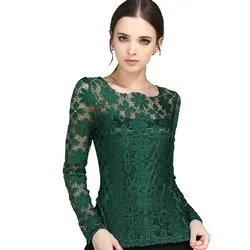 Summer Women Sexy Floral Lace Slim Solid Blouses Shirts Ladies Elegant Casual Long Sleeve Tee Tops Blusas Plus Size 5XL