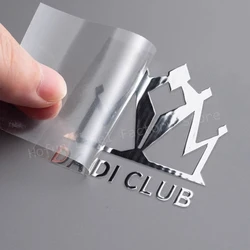 Custom Silver UV DTF Glass 3D Transfer Sticker Mirror Raised Shiny Gold Logo Crystal Colorful Self-adhesive Label Hollow Decal