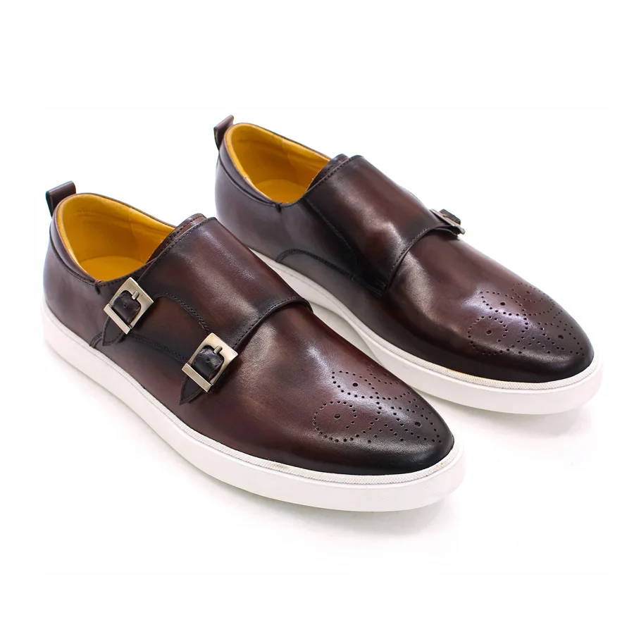 Sapato masculino high-end clássico de couro artesanal, sapato baixo casual, elegante e confortável, festa, namoro