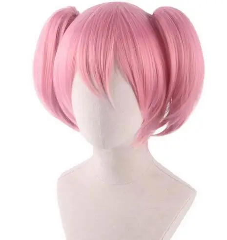 Puella Magi Madoka Magica Madoka Kaname Cosplay Wigs Pink Clip Ponytails Heat Resistant Synthetic Hair