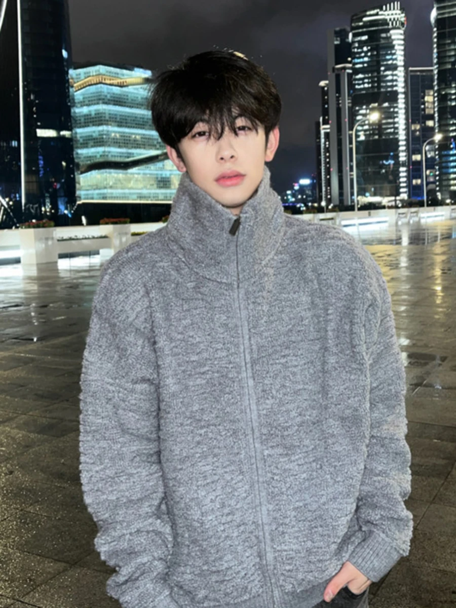 

Deep ey f High Collar Open Cardigan Men's Knitwear Soft Cozy Korean Sle Winter Leisure Comfortable Thiened Long Sve