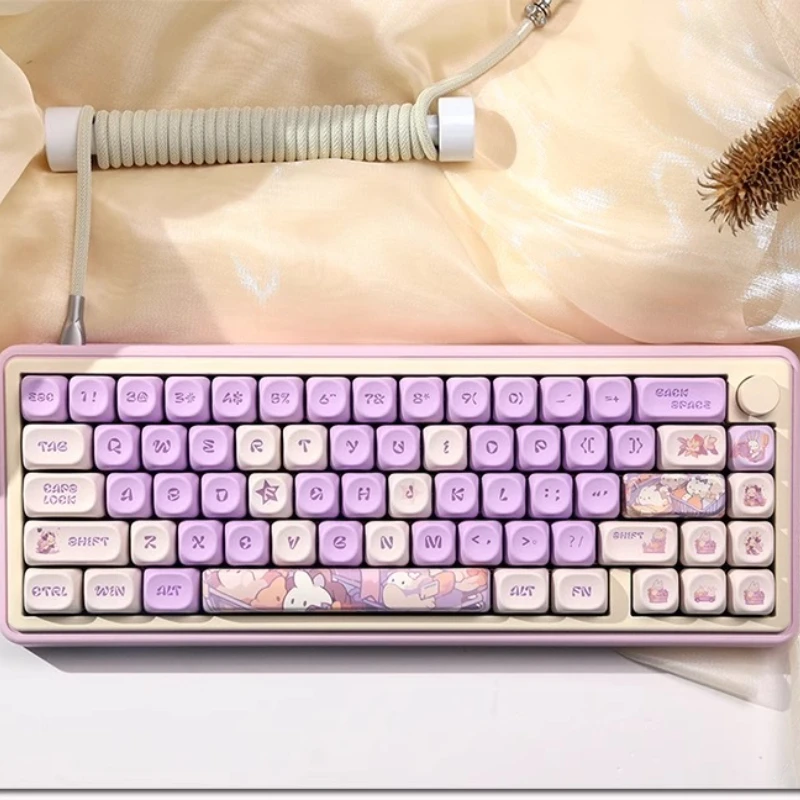 

131Key Soft and Cute Rabbit Key Cap PBT MOA Profile Double Shot Keycap Thermal Sublimation Mechanical Keyboard for Customization