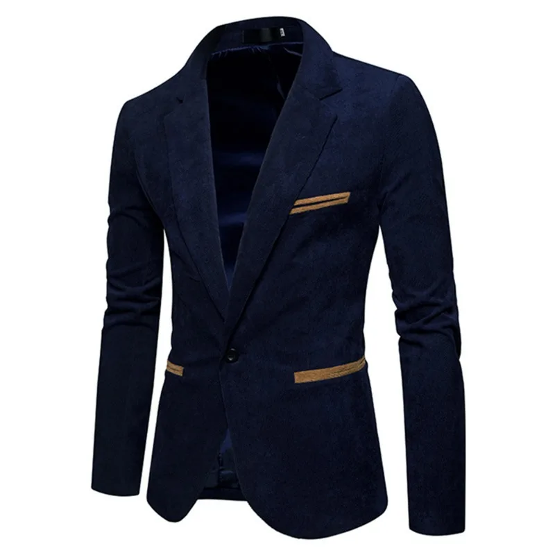 Men\'s Casual Suit Jacket Fashion Solid Color High Quality Corduroy Button Pocket Lapel Jacket Business Party Leisure Suit