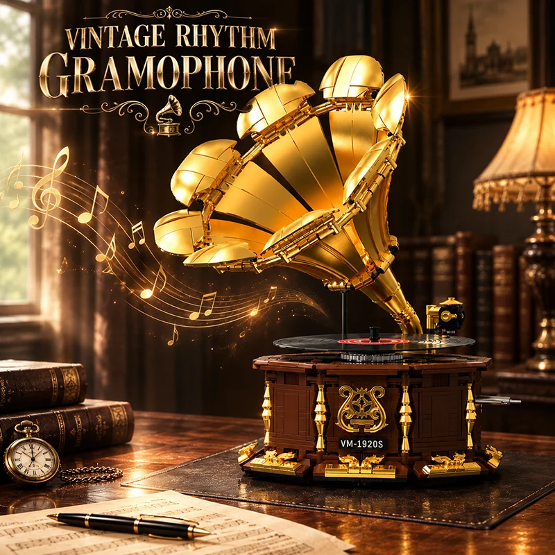 Vintage Grammophon-Set Phonograph MOC Bausteine Retro Plattenspieler Modell DIY Bausteine Spielzeug-Set Tischdekoration Geschenke 1002 Teile