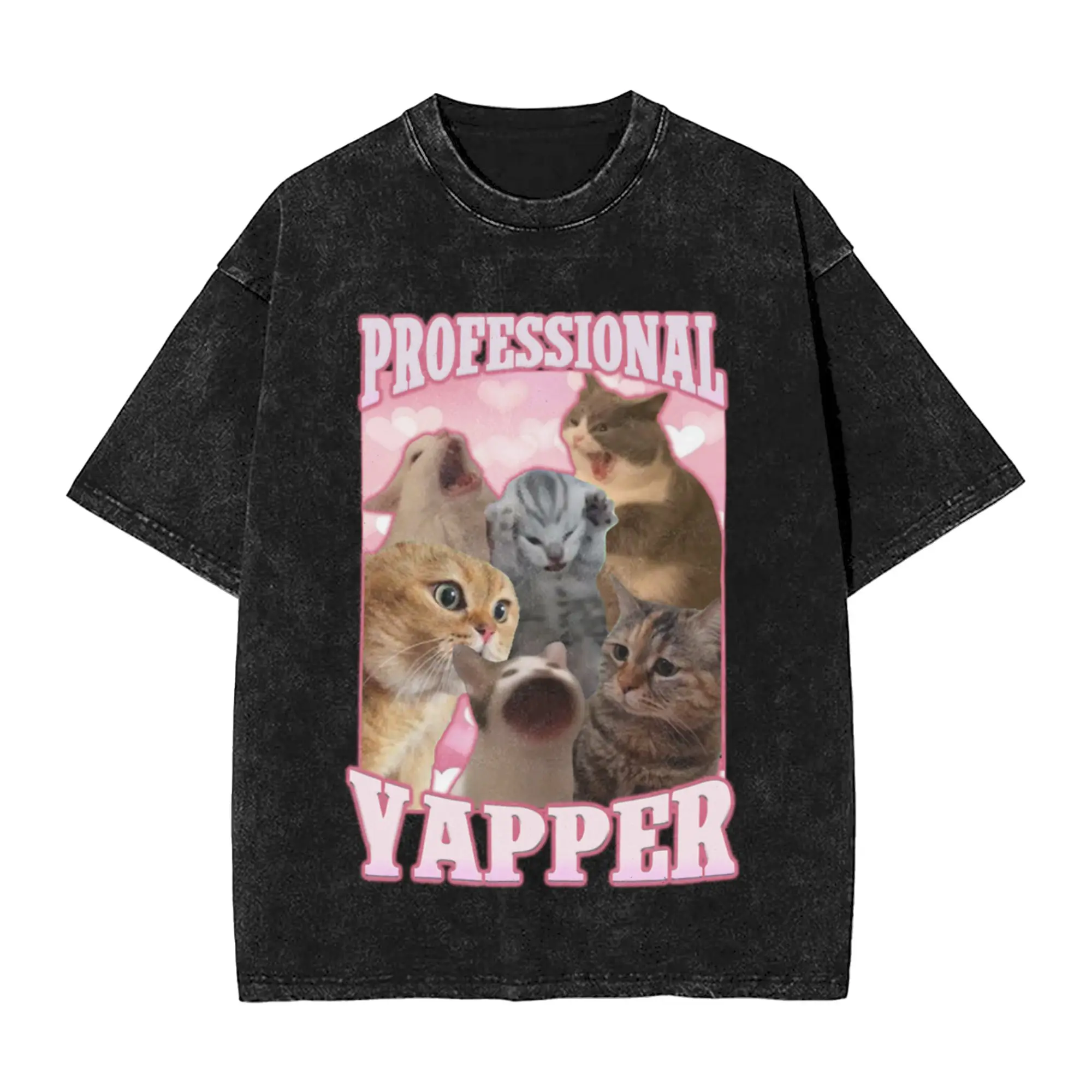 professional yapper funny cat meme Classic Chic A Washed T Shirt Men's Women's Oversized Cotton Tees Tops